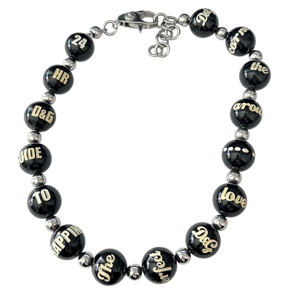 VTG Dolce & Gabbana Silver Black Resin Logo Beaded Guide To Happiness Necklace - Picture 1 of 16